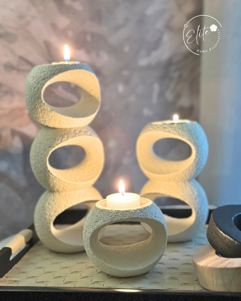 Flame Candle Holder Set of 3 – Luxury Off-White Home Decor
