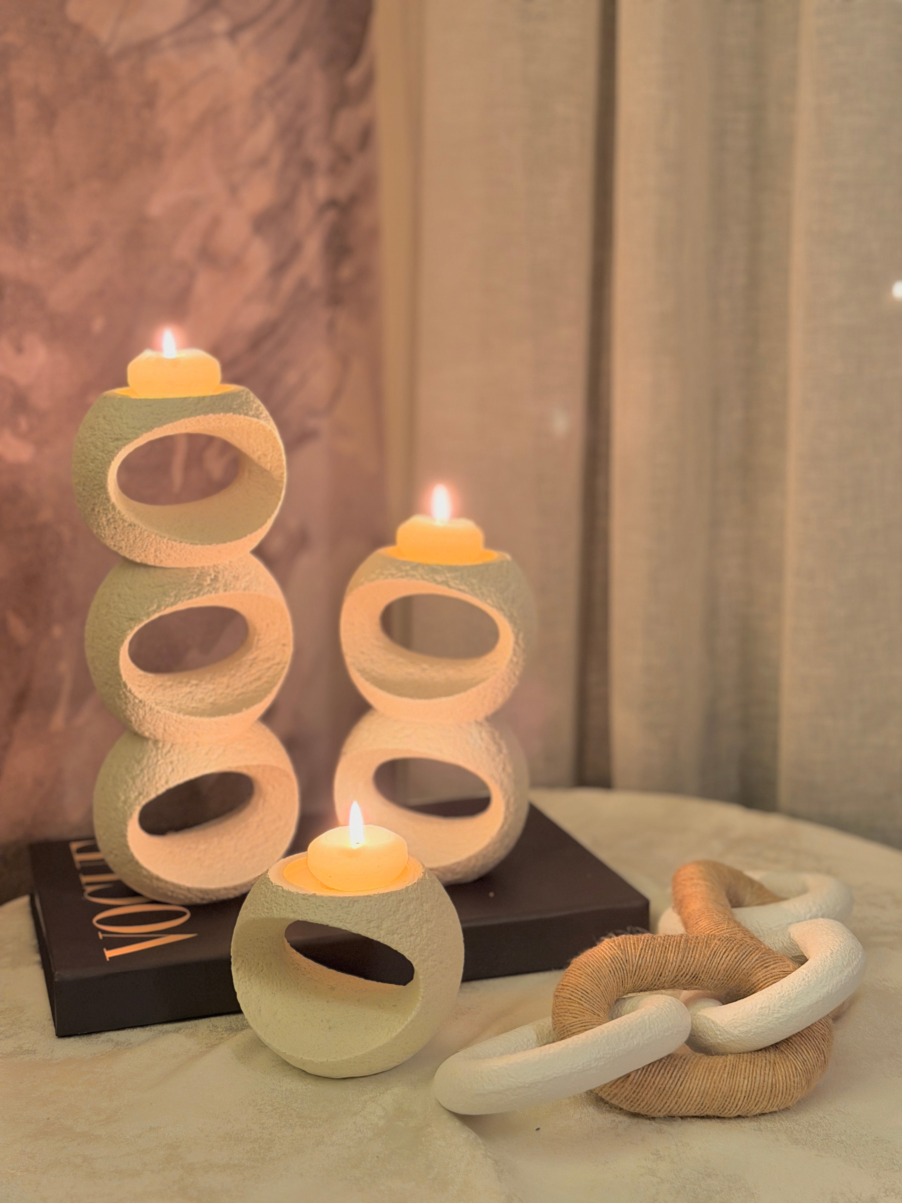 Flame Candle Holder Set of 3 – Luxury Off-White Home Decor