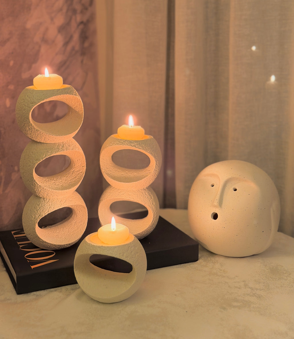Flame Candle Holder Set of 3 – Luxury Off-White Home Decor