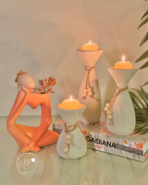 Charm Candle Holder Set - طقم حاملات شموع أوف وايت فاخر