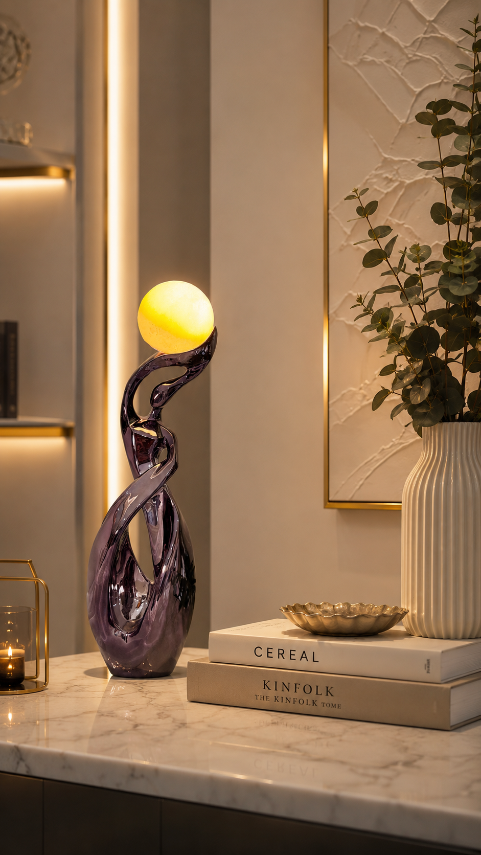Moon Light Porcelain Sculpture with LED Light Ball
