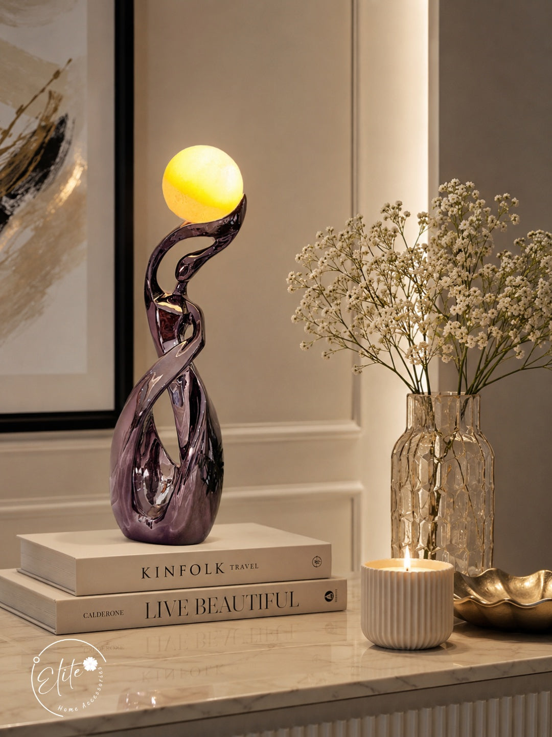 Moon Light Porcelain Sculpture with LED Light Ball