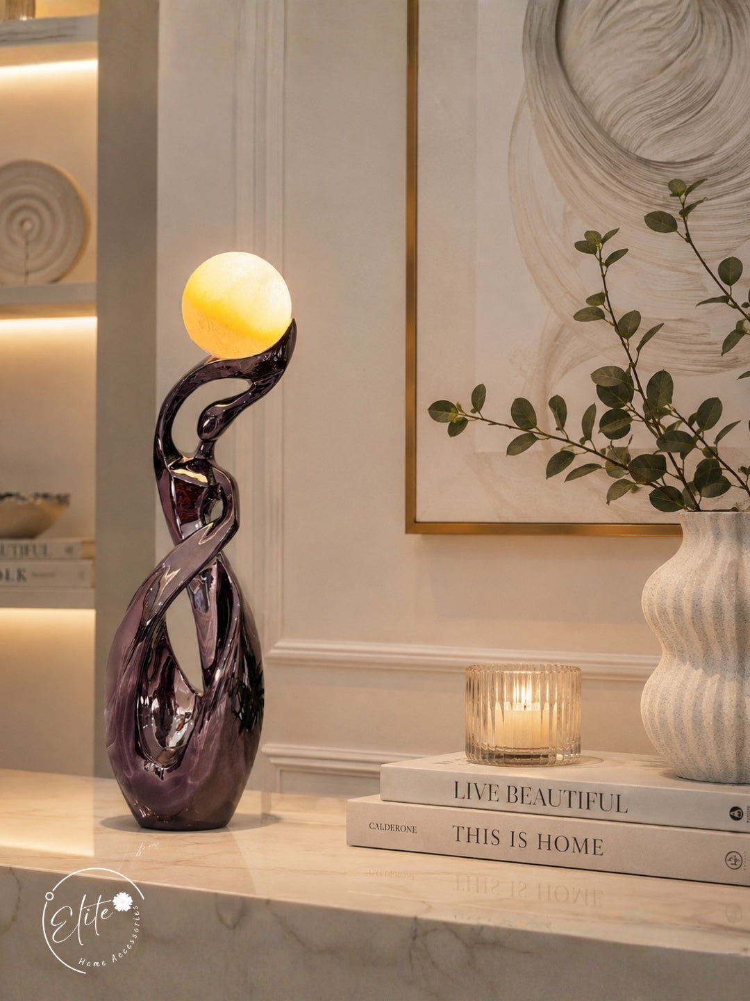 Moon Light Porcelain Sculpture with LED Light Ball