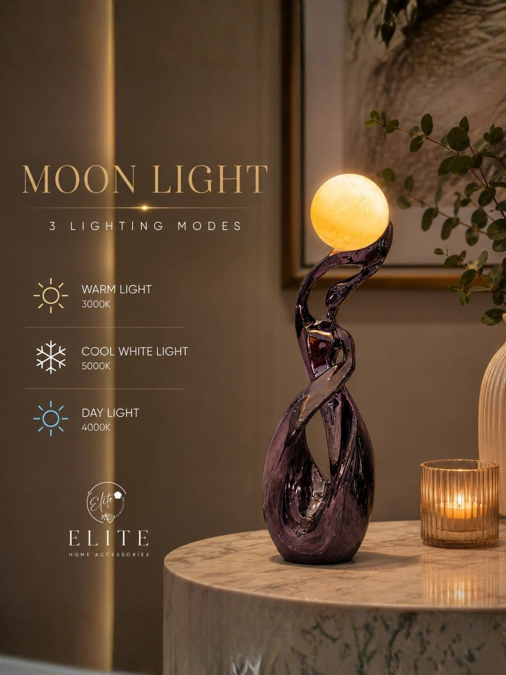 Moon Light Porcelain Sculpture with LED Light Ball