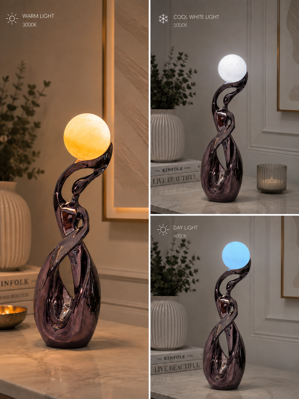 Moon Light Porcelain Sculpture with LED Light Ball